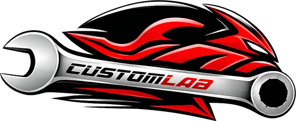 Logo Custom Lab — clé plate et moto